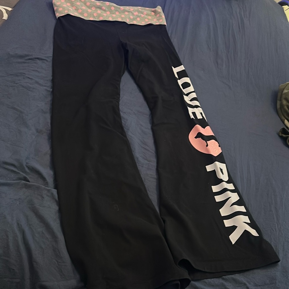 Victoria Secret PINK wide leg fold over waist leggings , size large.